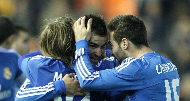 Real Madrid celebrate against Valencia
