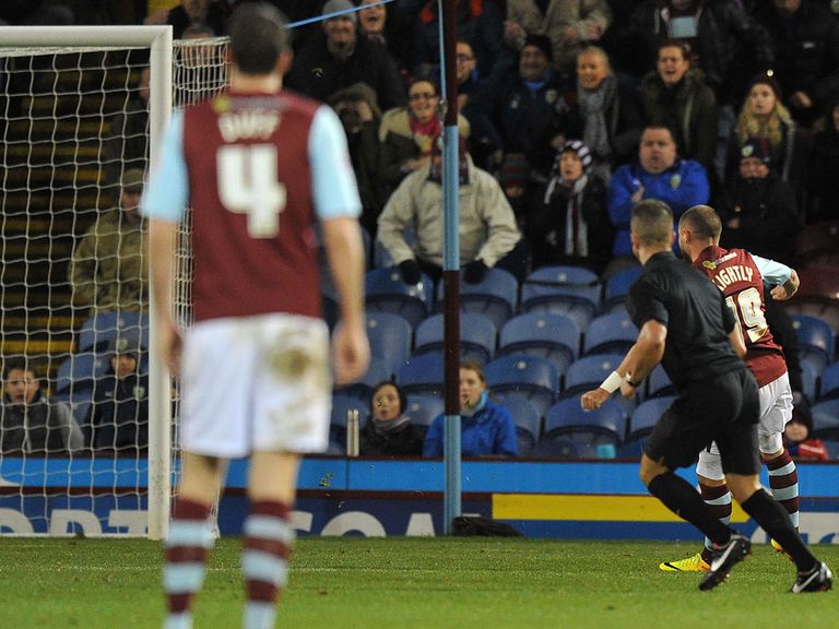 Michael Kightly scores with this strike for Burnley