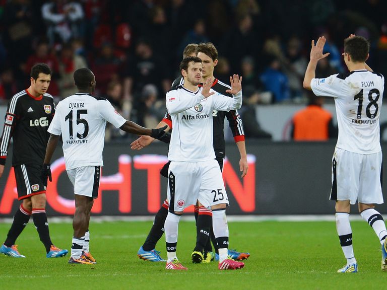Eintracht Frankfurt celebrates against Bayer Leverkusen