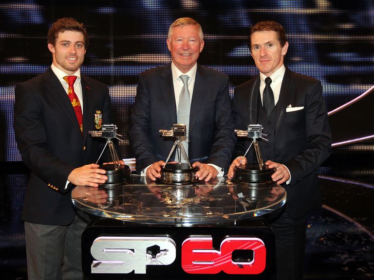 Alex Ferguson with second and third Leigh Halfpenny and AP McCoy