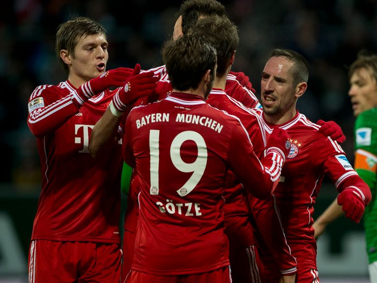 Bayern Munich celebrate during their 7-0 victory