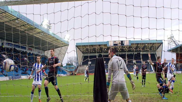Lee Ashcroft heads Kilmarnock in front at Rugby Park
