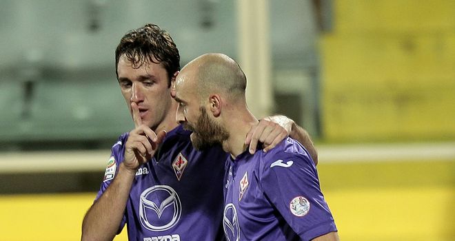 Gonzalo Rodriguez of Fiorentina celebrates after scoring