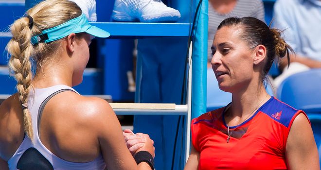 Flavia Pennetta (r): Calls it a day against Eugenie Bouchard in Perth
