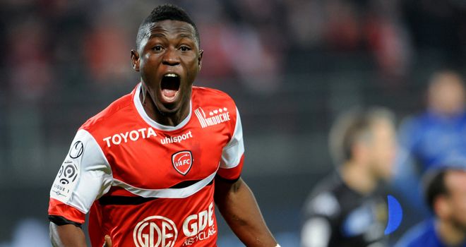 Valenciennes forward Majeed Waris celebrates