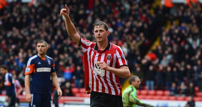 Chris Porter: Celebrates opening the scoring for Sheffield United