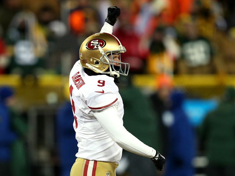 Phil Dawson celebrates his winning field goal