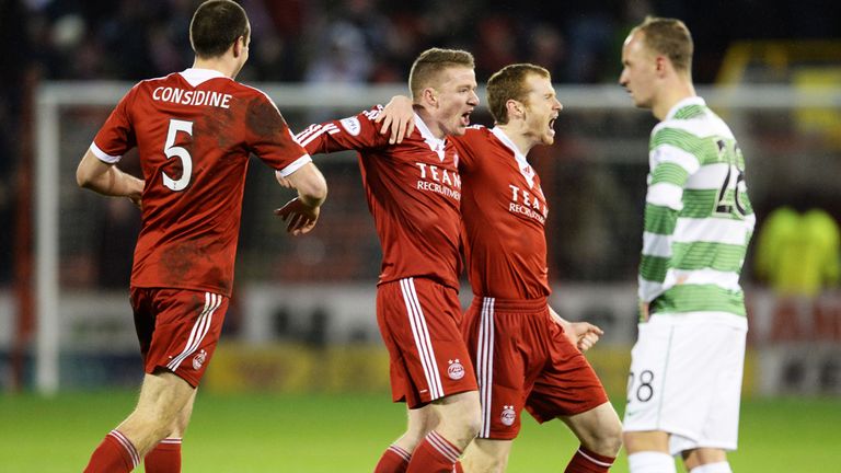 Jonny Hayes celebrates opening the scoring for Aberdeen