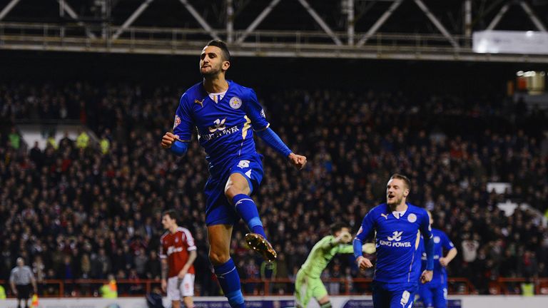 Riyad Mahrez: Celebrates his equaliser at the City Ground