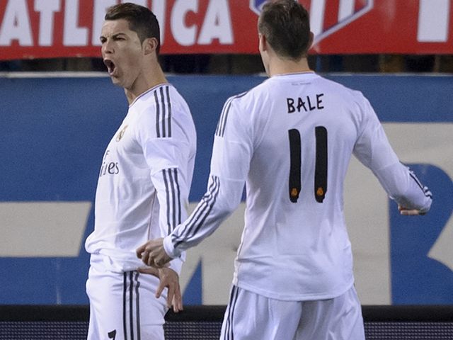 Ronaldo celebrates after netting at the Vicente Calderon