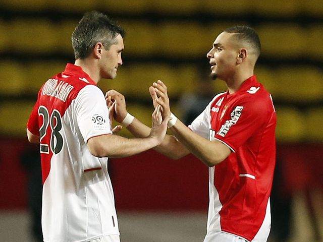 Layvin Kurzawa celebrates his goal for Monaco