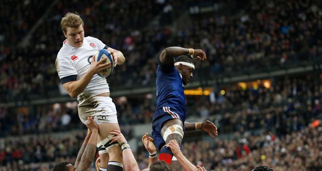 Joe Launchbury leaps into action against France