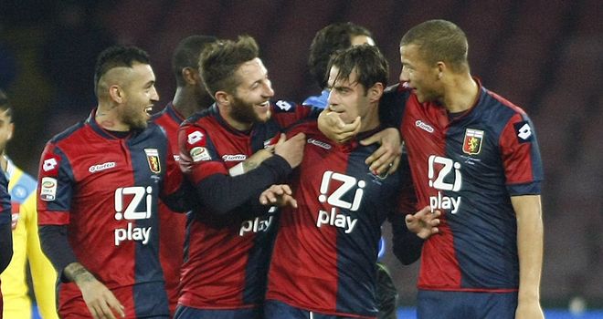 Genoa and Emanuele Calaio celebrate their late equaliser
