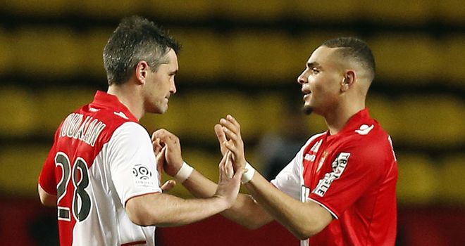 Layvin Kurzawa celebrates his goal for Monaco