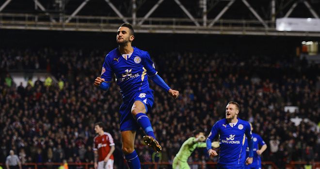 Riyad Mahrez: Celebrates his equaliser at the City Ground