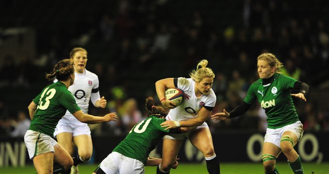 Rachel Burford tries to break through the Ireland defence