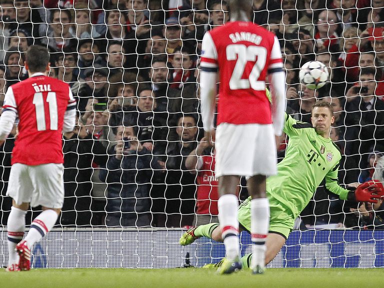 Mesut Ozil misses his penalty against Bayern Munich