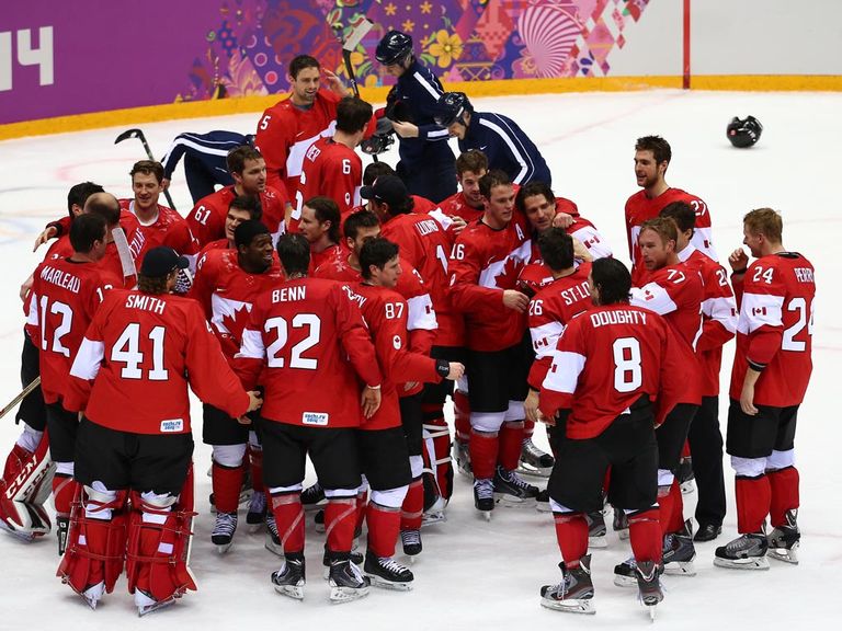 Canada celebrate their victory over Sweden