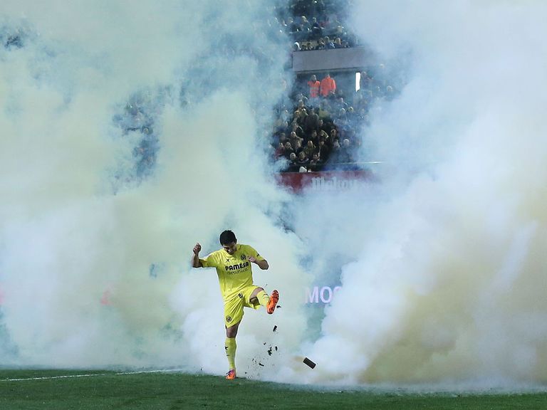 A smoke bomb was thrown onto the pitch at Villareal