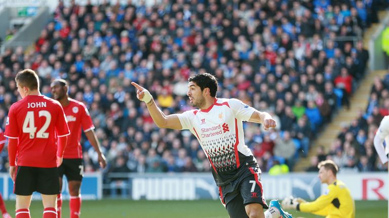 Luis Suarez: Celebrates against Cardiff City