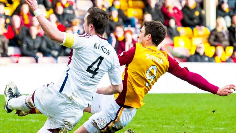 John Sutton: Scores Motherwell's third goal against Hearts at Fir Park
