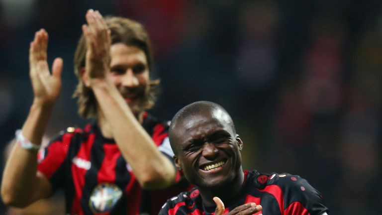 Constant Djakpa (front) and Martin Lanig of Frankfurt celebrate
