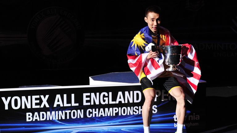 Lee Chong Wei of Malaysia poses with his All England Open trophy