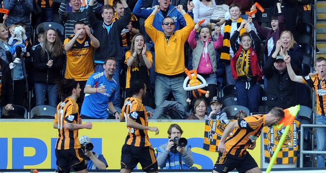 David Meyler celebrates his goal as Hull City netted three times in nine second half minutes