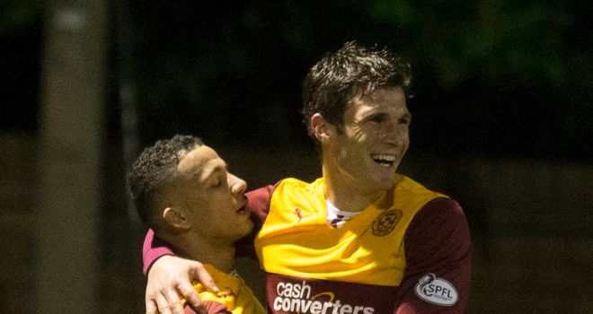 John Sutton: Celebrates Motherwell's second goal with Lionel Ainsworth