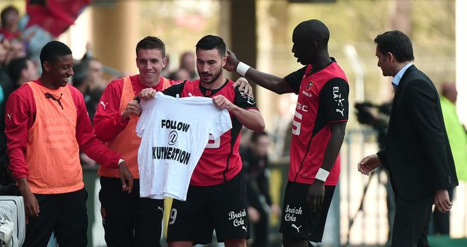Rennes' Romain Alessandrini celebrates