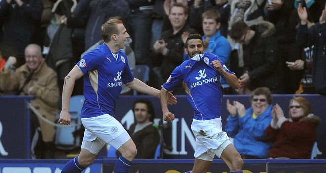 Riyad Mahrez (r): Celebrates his equaliser