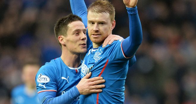Steve Smith (r) and Ian Black: Celebrate the first goal at Ibrox
