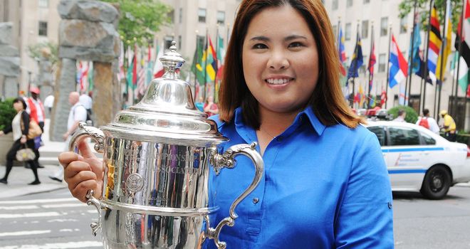 Current US Women's Open champion with the trophy in New York