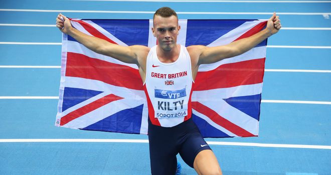Richard Kilty: British sprinter celebrates at Sopot's Ergo Arena