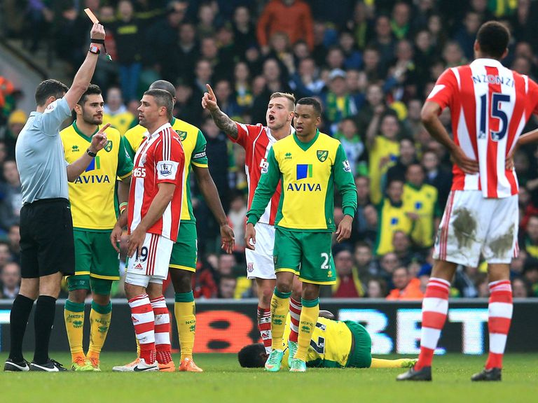 Jonathan Walters is shown red
