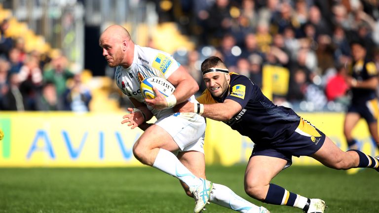 Exeter's Jack Yeandle heads for the try-line