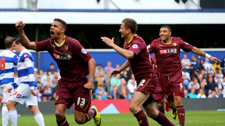 Mathias Ranegie (left) could leave if Troy Deeney (right) stays at Watford