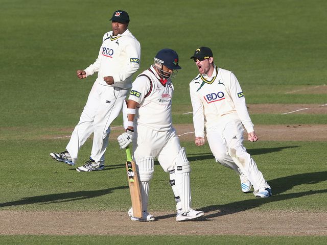 Nottinghamshire celebrate after winning the match
