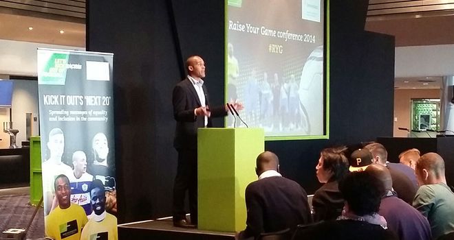 Clarke Carlisle addressing Raise Your Game conference at Wembley