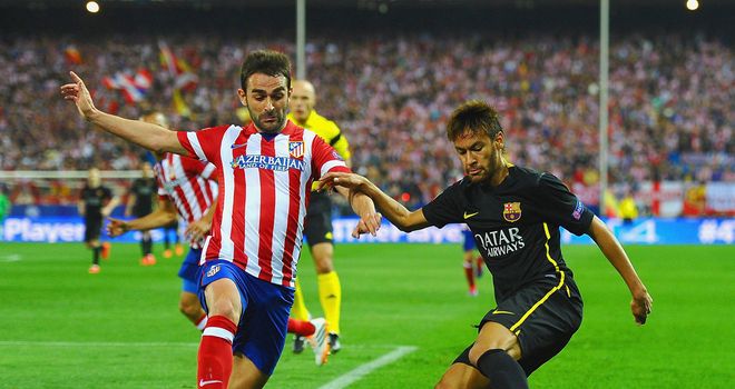 Neymar launches an attack, but is thwarted by Adrian Lopez