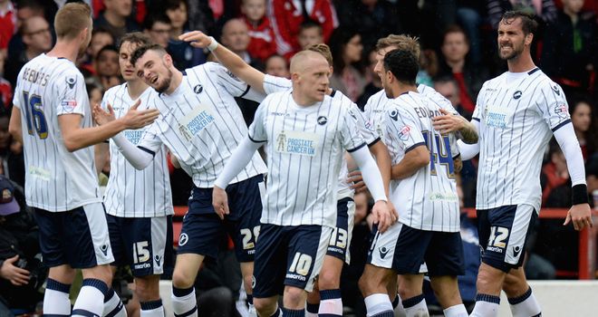 Scott Malone: Celebrates his goal for Millwall at Forest