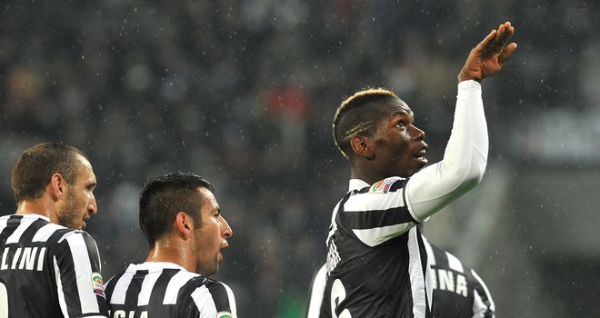 Paul Pogba of Juventus celebrates after scoring the only goal of the game