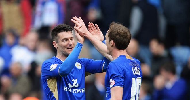 David Nugent: Celebrates his goal with Andy King