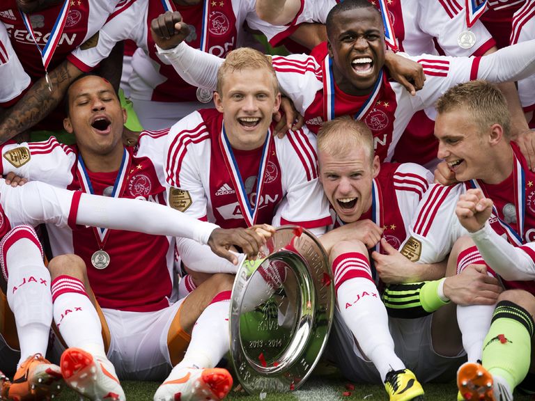 Ajax celebrate winning the Eredivisie title
