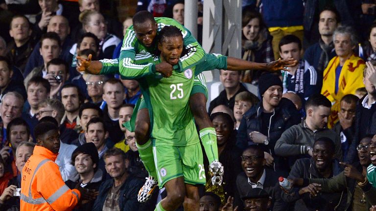 Michael Uchebo: Celebrates scoring in Nigeria's draw with Scotland