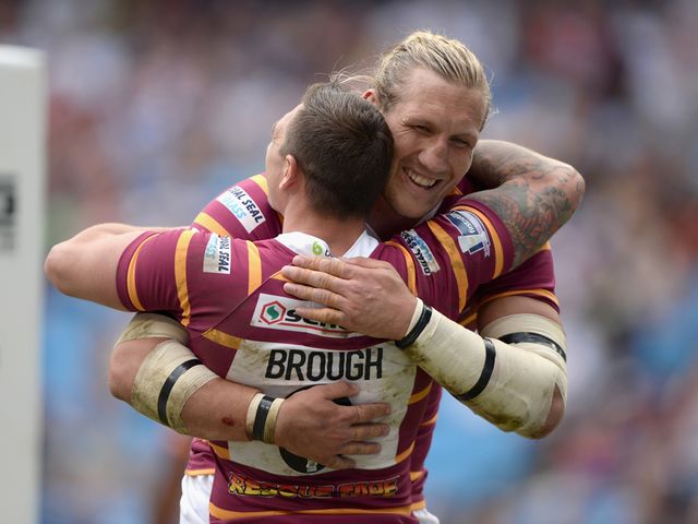 Danny Brough of Huddersfield Giants celebrates with Eorl Crabtree