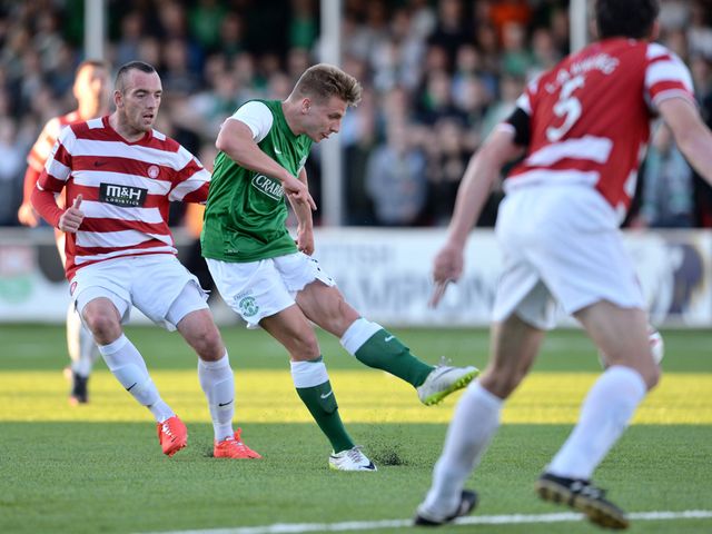 Hibernian's Jason Cummings opens the scoring