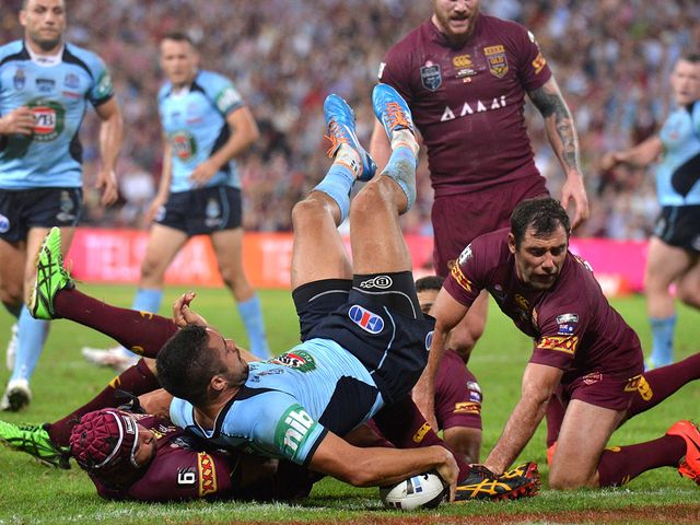 Jarryd Hayne claims a New South Wales try