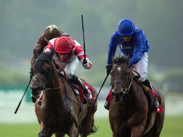 Sharestan (right) just prevails in the climax to the Brigadier Gerard Stakes.