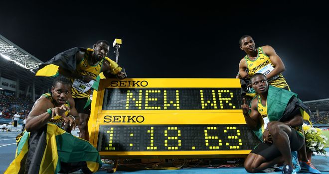 Jamaica's men posted a new world record in the 4x200 metres in Nassau